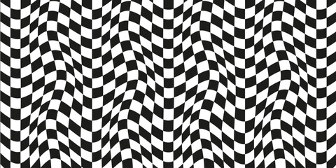 Vector of checkered horizontal background with curved surface. Seamless pattern. Black and white checkered. Checkered curved surface. Black and white. Vector illustration