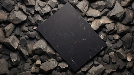 A blank black paper on the stack of rock.