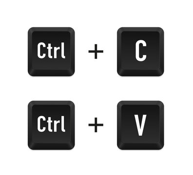 Ctrl C and Ctrl V computer keyboard buttons. Desktop interface. Web icon. Keyboard logo computer cartoon illustration sign. Keyboard shortcuts. Vector illustration
