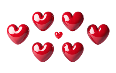 Valentine's day background with red hearts floating and isolated on transparent white background, clipping path.
