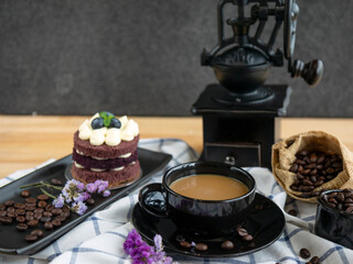 Fresh Coffee Aroma Blending with Homemade Cake and roast coffee bean with handcraft a Warm Cafe Ambiance