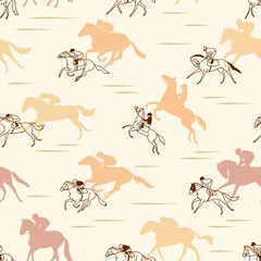 Seamless vector pattern with jockeys and horses, Equestrian theme