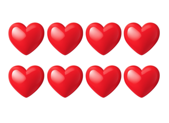 Valentine's day background with red hearts floating and isolated on transparent white background, clipping path PNG