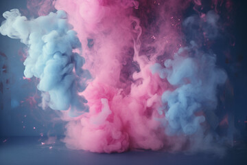 Gender reveal party-themed background, blue and pink smoke