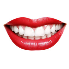 Sexy red female smile lips. Red Lipstick. Mouth with slightly open red lips. isolated on transparent