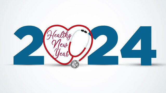 2024 new year Healthcare concept. Healthy new year- creative vector illustration for 2024 new year. Doctor stethoscope with smiling heart and blue bac