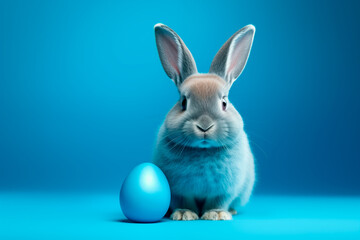 Fototapeta na wymiar Bunny with eastern egg in a blue background