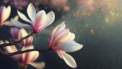 Magnolie , wiosenne kwiaty, kartka okolicznościowa, tapeta, generative ai
