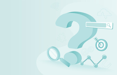 Big question mark symbol. Represent questions, answers, surveys, investigates, evaluations, data analysis and problem solving. Flat vector design illustration with copy space.
