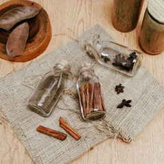 spices on wooden table