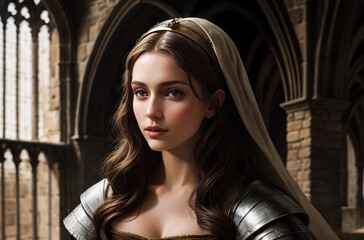 Fototapeta premium portrait of a woman in medieval paladin attire - historical middle ages inspiration