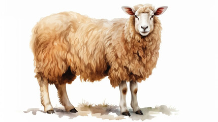 Fototapeta premium Watercolor illustration of a sheep on a light background. Farm animal life