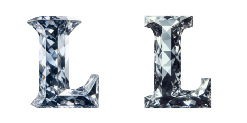diamond alphabet - letter L - 3D isolated transparent background PNG - cristal letter L from the alphabet - Glass L letter