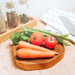 fresh vegetables on wooden board