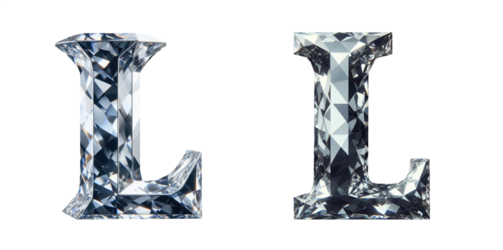 diamond alphabet - letter L - 3D isolated transparent background PNG - cristal letter L from the alphabet - Glass L letter