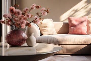 Fototapeta na wymiar modern living room with wooden furniture and neutral