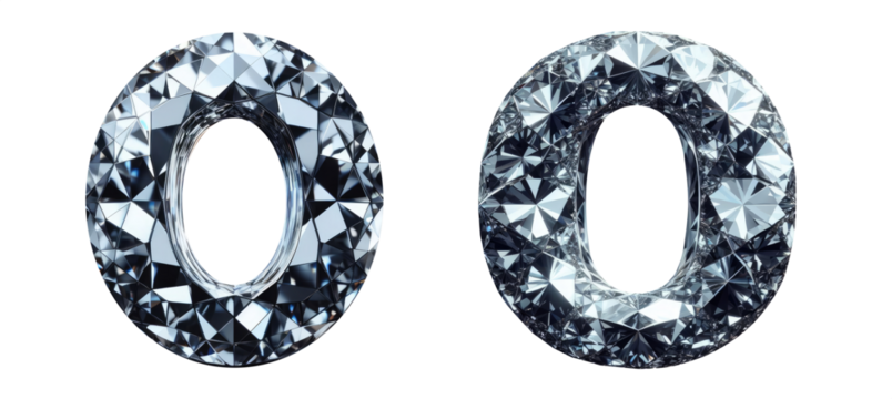 diamond alphabet - letter O - 3D isolated transparent background PNG - cristal letter O from the alphabet - Glass O letter