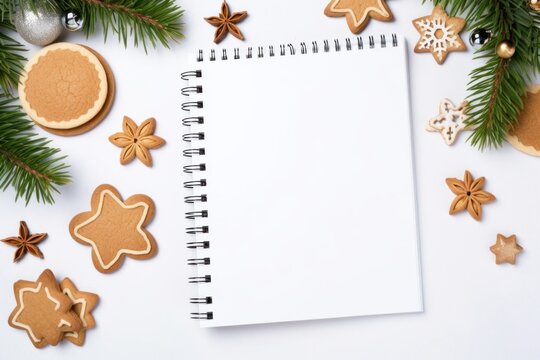 Notepad With Fresh Cookies From Christmas Over A White Background.