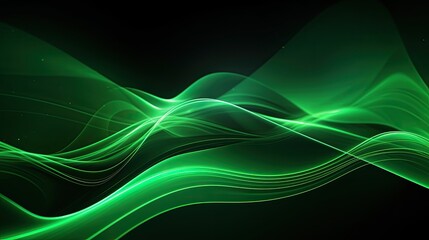 abstract wallpaper. Green neon lines over black background. modern background. Streaming energy. Particles moving and leaving glowing tracks
