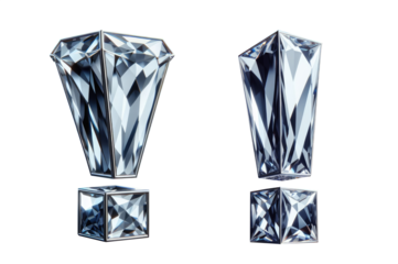 diamond special character - exclamation mark - 3D isolated transparent background PNG - cristal exclamation mark - Glass exclamation mark sign 