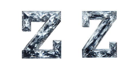 diamond alphabet - letter Z - 3D isolated transparent background PNG - cristal letter Z from the alphabet - Glass Z letter