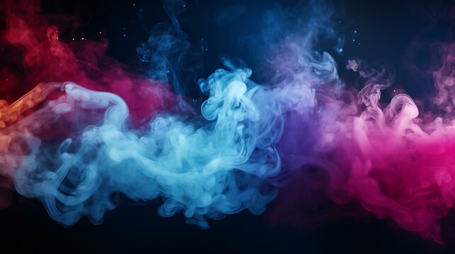 Thick blue smoke. Realistic blue fog. White background. Abstract