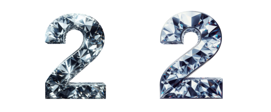 diamond number - number 2 - 3D isolated transparent background PNG - cristal number 2 - Glass 2 number