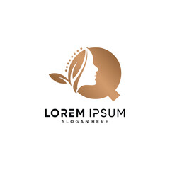 Woman beauty elements logo design vector illustration combined with letter q concept