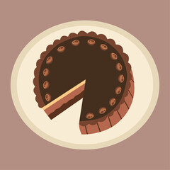 Flat Design Illustration with Chocolate  Cake Missing One Piece