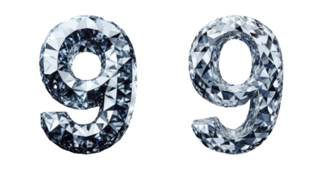 diamond number - number 9 - 3D isolated transparent background PNG - cristal number 9 - Glass 9 number