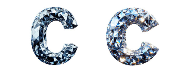 diamond alphabet - letter C - 3D isolated transparent background PNG - cristal letter C from the alphabet - Glass C letter - obrazy, fototapety, plakaty