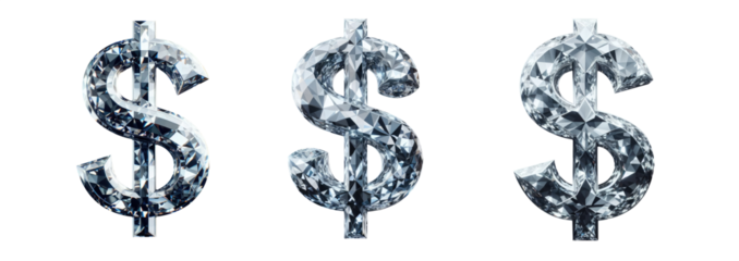 diamond special character - dollar sign - 3D isolated transparent background PNG - cristal $ dollar sign - Glass dollar sign 