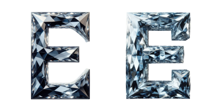 diamond alphabet - letter E - 3D isolated transparent background PNG - cristal letter E from the alphabet - Glass E letter