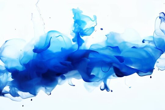 blue watercolour ink bleed splashing into water, white background