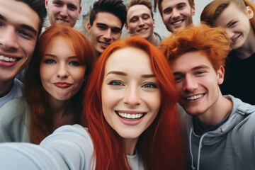 Fototapeta premium A group of friends with red hair taking a selfie together