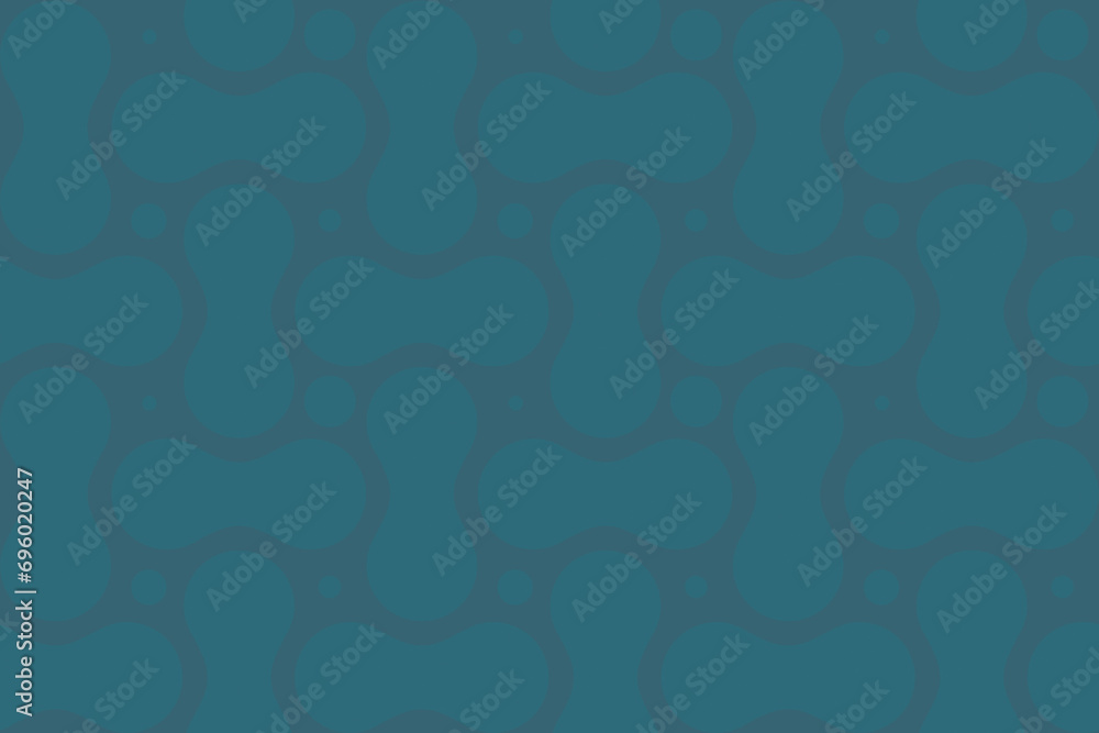 Poster seamless pattern of abstract geometric bluish cyan colored shapes on darker bluish cyan background. 