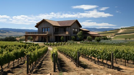 Wine country landscape with vineyards. Agricultural and picturesque scenery