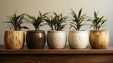 Green potted plants for interior decoration. Minimalistic and trendy home gardening