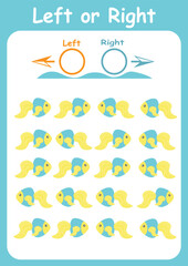 Left and right. Directions for children. Logic game. Orientation in space. Study sheet.