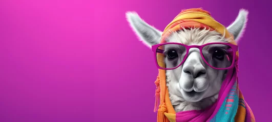 Acrylic prints Lama a cartoon lama wearing sunglasses and a scarf