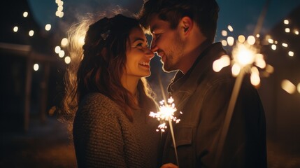 Couple celebrating with sparklers