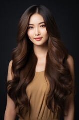 a beautiful asian young woman with wavy brown hair