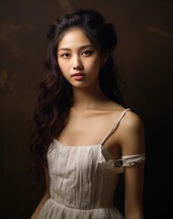 a beautiful young asian girl in a white dress