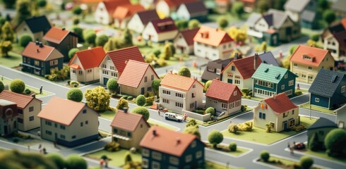 a cartoon photo of a suburb filled with houses