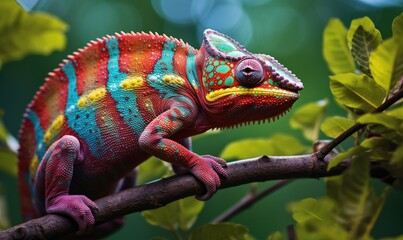 Fototapeta premium a chameleon is perched on a tree branch