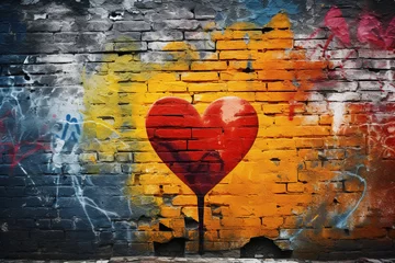 Poster Abstract Colorful Street Art Graffiti, Hearts Love Graffiti on a Brick Wall Street Art Illustration. Texture Background Perfect for Valentines Day and Friendship Day. Ideal for Banner or Poster Design © DreamStock