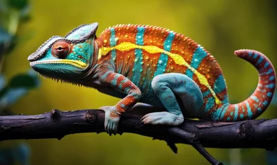 Foto op Canvas a chameleon is perched on a tree branch © ArtCookStudio