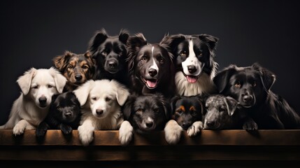 The photo shows different dog breeds resting in a beautiful way