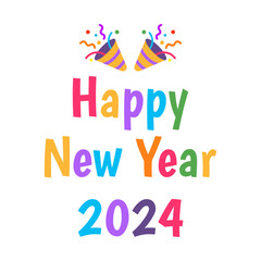 Happy New Year 2024 greeting card with hand drawn lettering. Vector illustration.