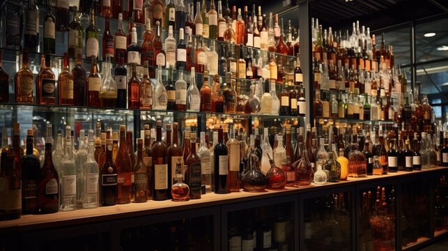 Bottles neatly displayed in a wine shop, a visual feast for enthusiasts at the expo